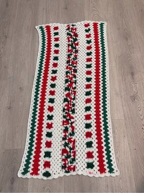 Handmade Vintage Festive Crochet , Christmas Lap blanket / shawl or table runner